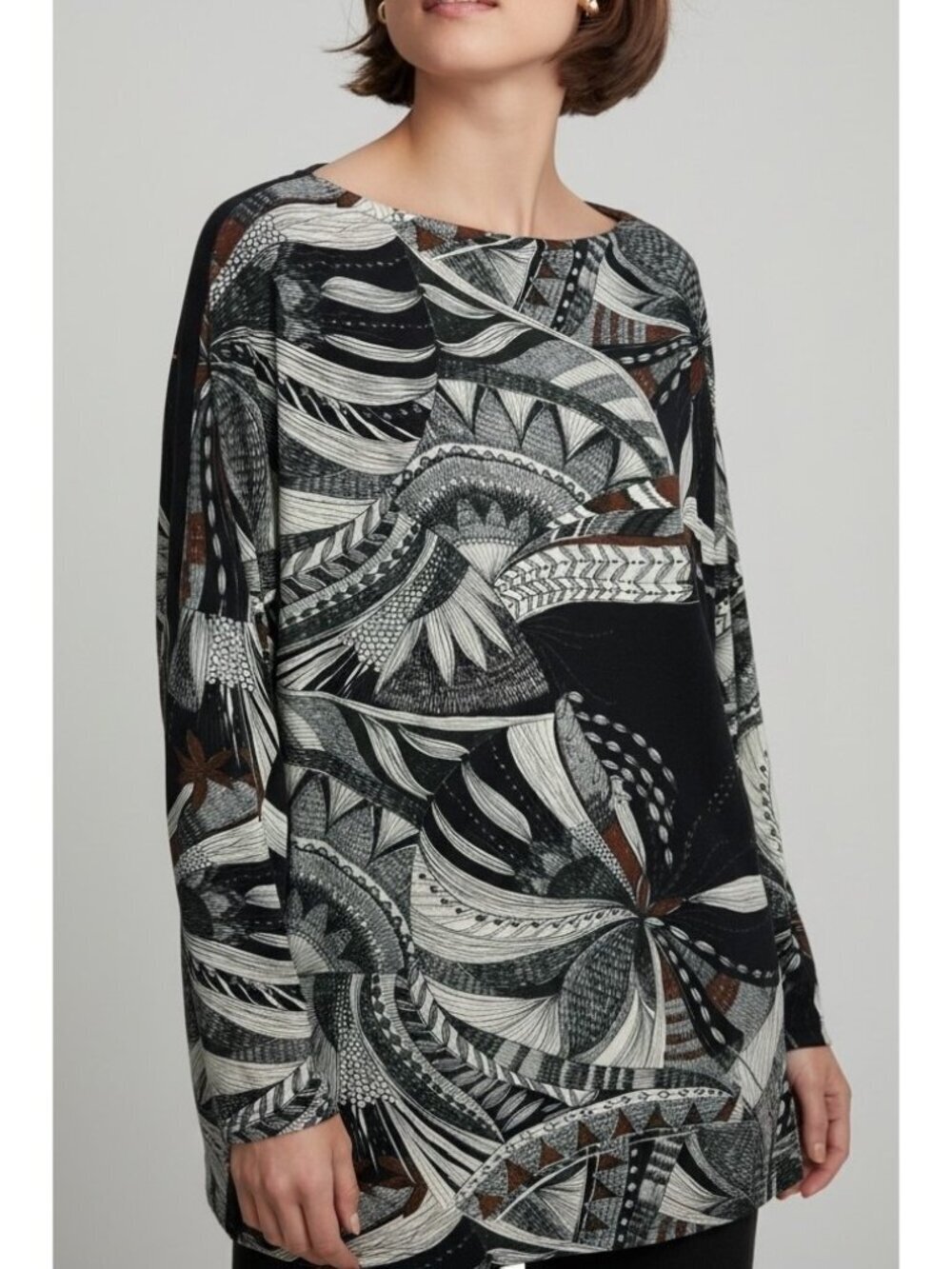 Bryn Walker Black Abstract Print Relaxed Jersey Top Viscose Stretch XS